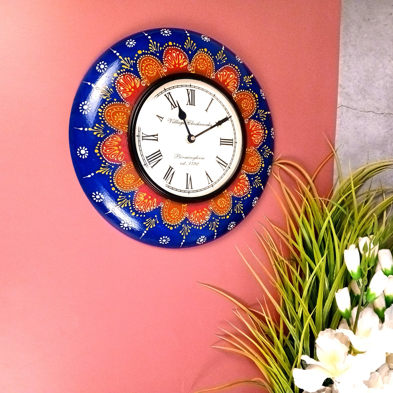 Wall Clock | Hand Painted Antique Clock Wall Mount - for Home, Living Room, Bedroom, Office & Hall Decoration | Wedding & Housewarming Gift - Apkamart #Style_design 3