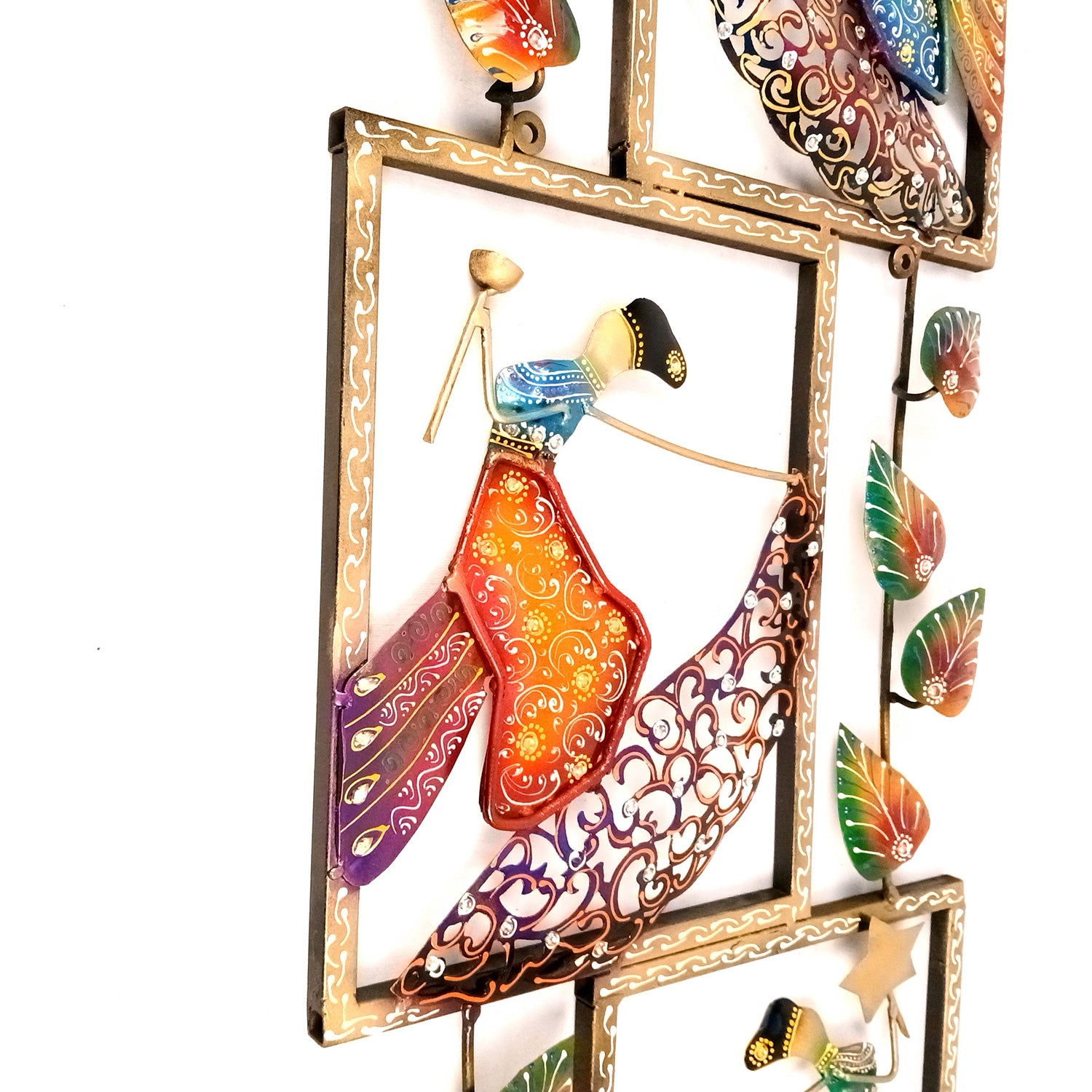 Dancing Angels Wall Hanging | Metal Wall Art With Vibrant Hand Painting - For Home, Big Walls, Living Room, Large Spaces & Gifts - 35 Inch - Apkamart