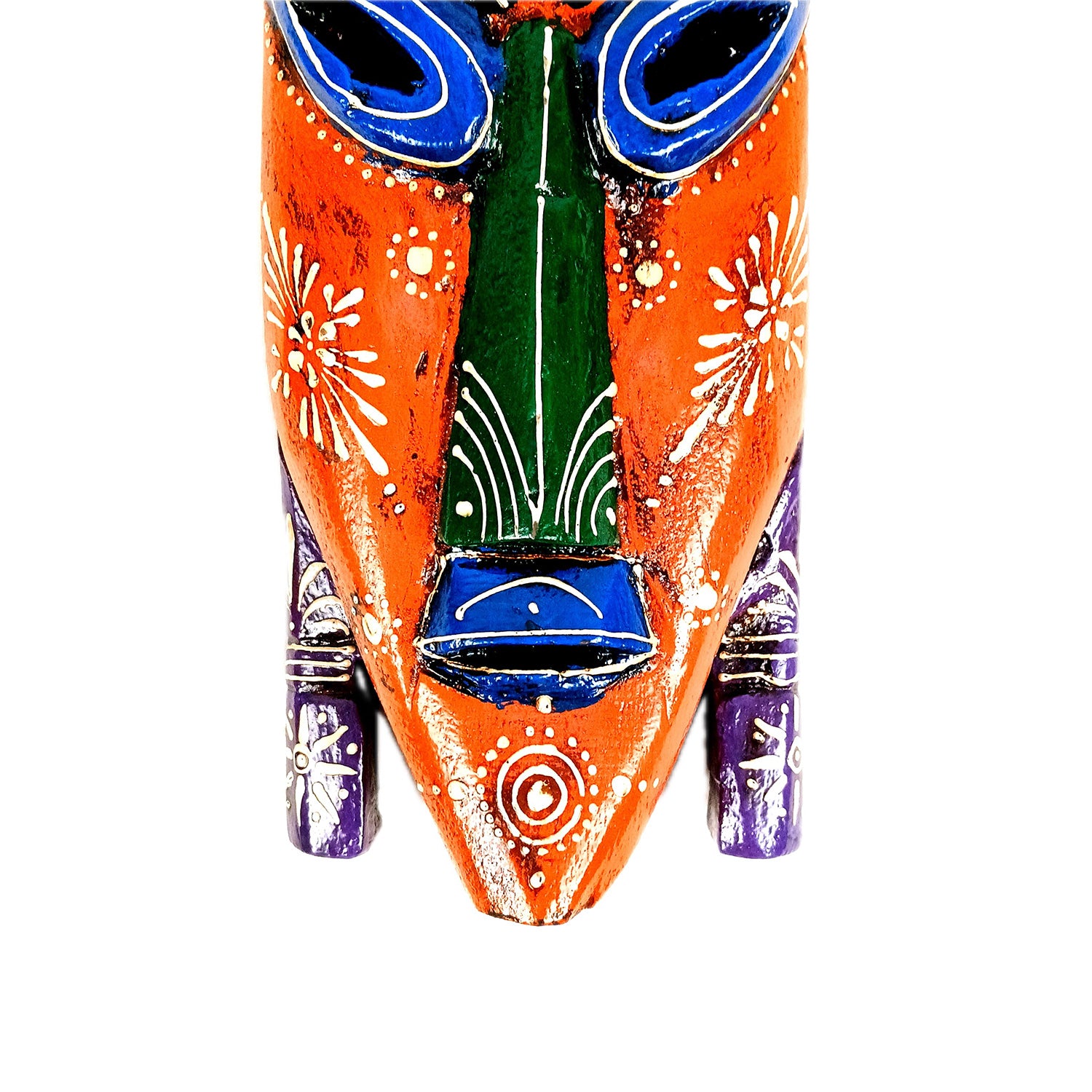 Nazar Battu Wall Mask | Tribal Face Masks Hanging |Long African Egyptian Wooden Faces Hangings - for Home Entrance, Living Room, Door Decor, Hall-Way, Balcony Decoration & Gift - 15 Inch - Apkamart #Color_Orange