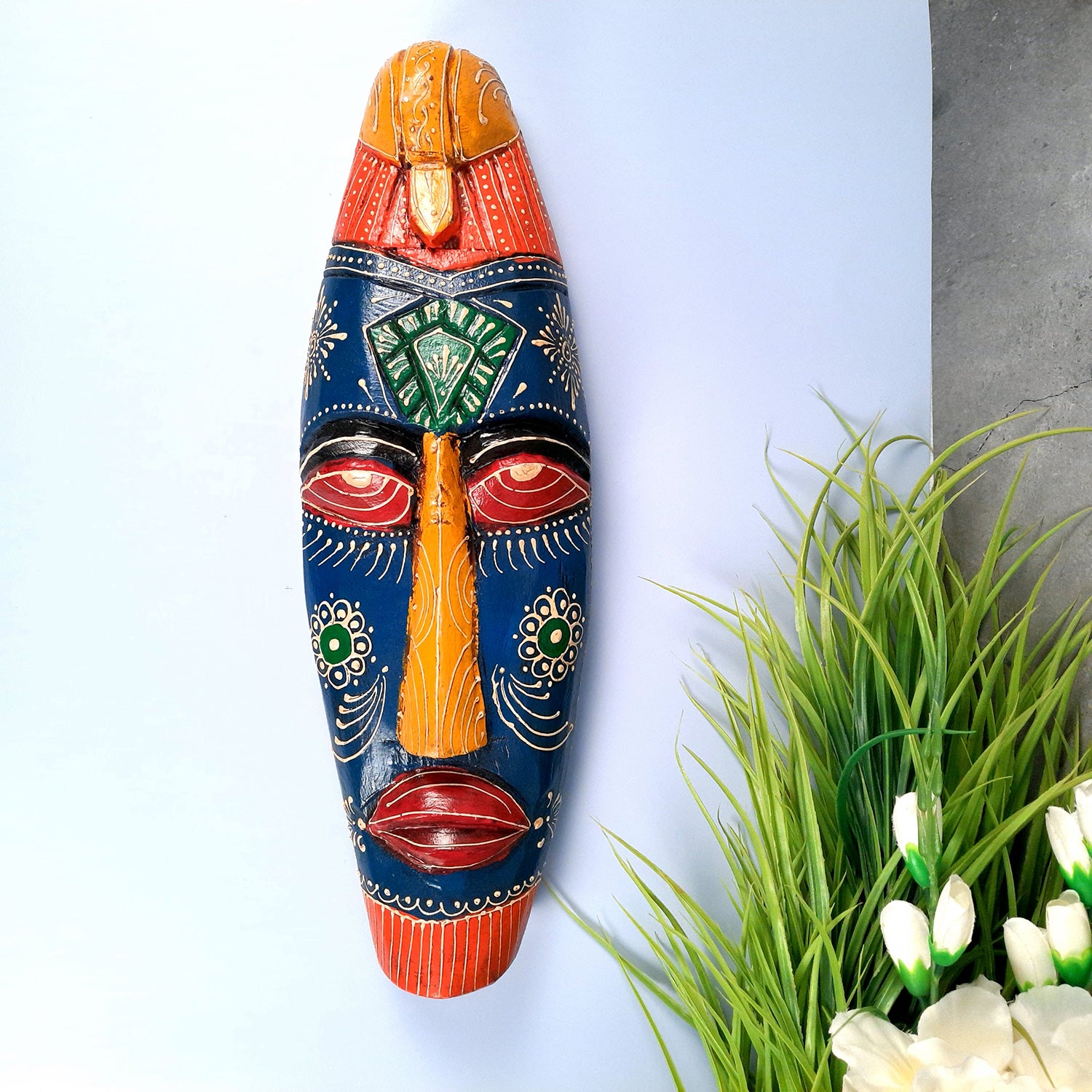 Mask Wall Hanging |Nazar Battu | Tribal Masks for Home Entrance & Living Room - for Home, Door, Hall-Way, Entrance, Balcony Decoration - 18 Inch - Apkamart #color_Blue