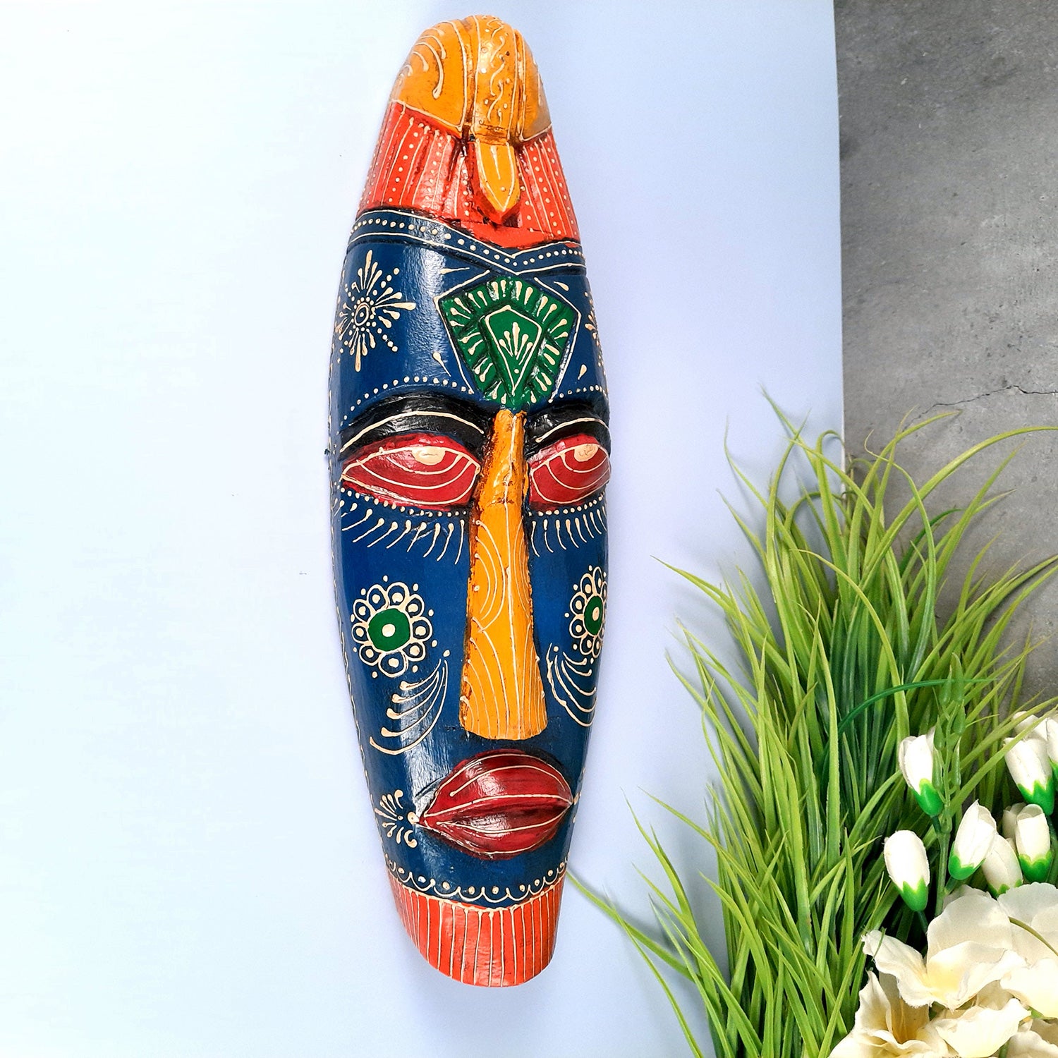 Mask Wall Hanging |Nazar Battu | Tribal Masks for Home Entrance & Living Room - for Home, Door, Hall-Way, Entrance, Balcony Decoration - 18 Inch - Apkamart #color_Blue