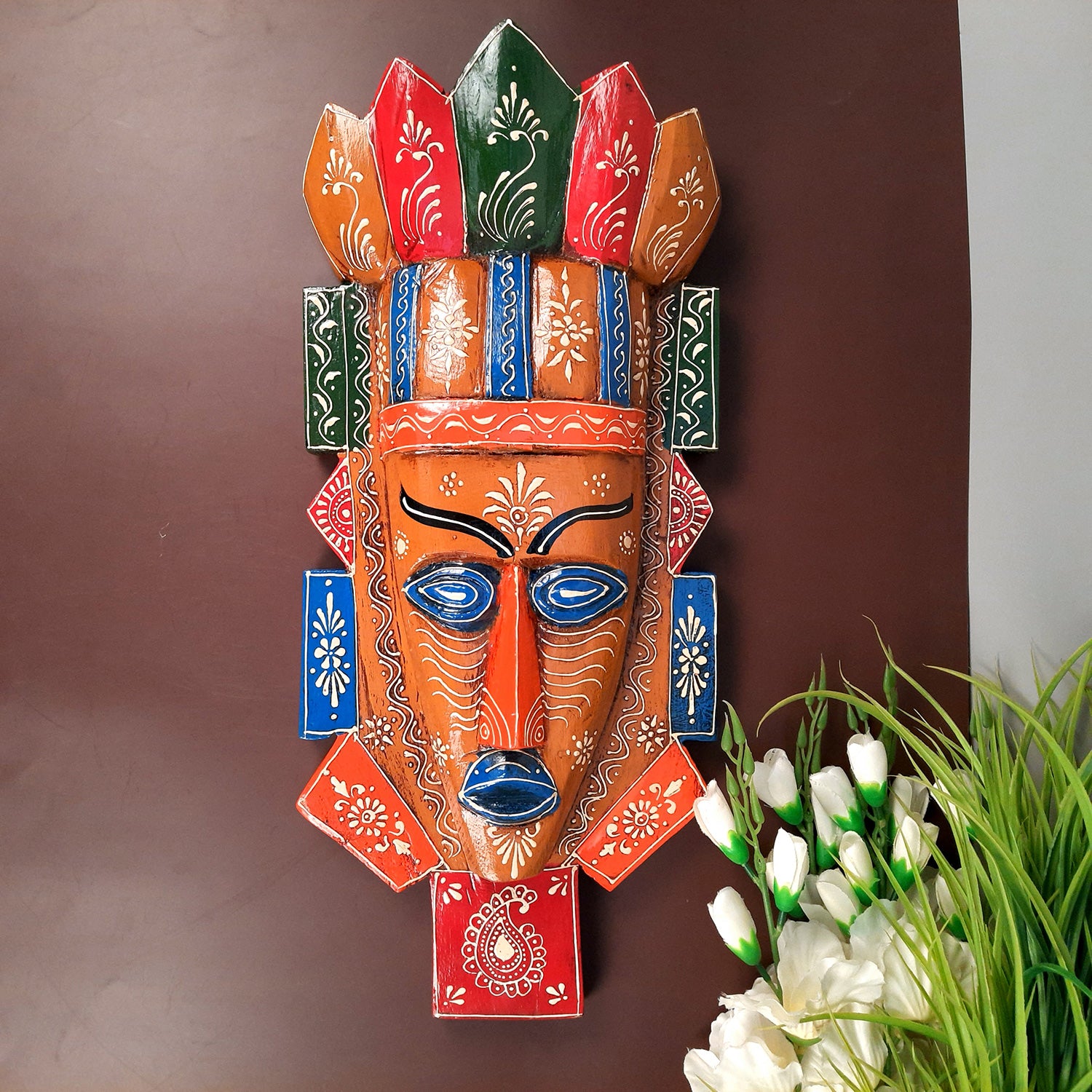 Wall Mask Nazar Battu | Decorative Tribal Masks For Home Entrance & Living Room | African Egyptian Big Face Hanging - For House, Door, Hall-Way, Balcony Decoration - apkamart #Color_Brown