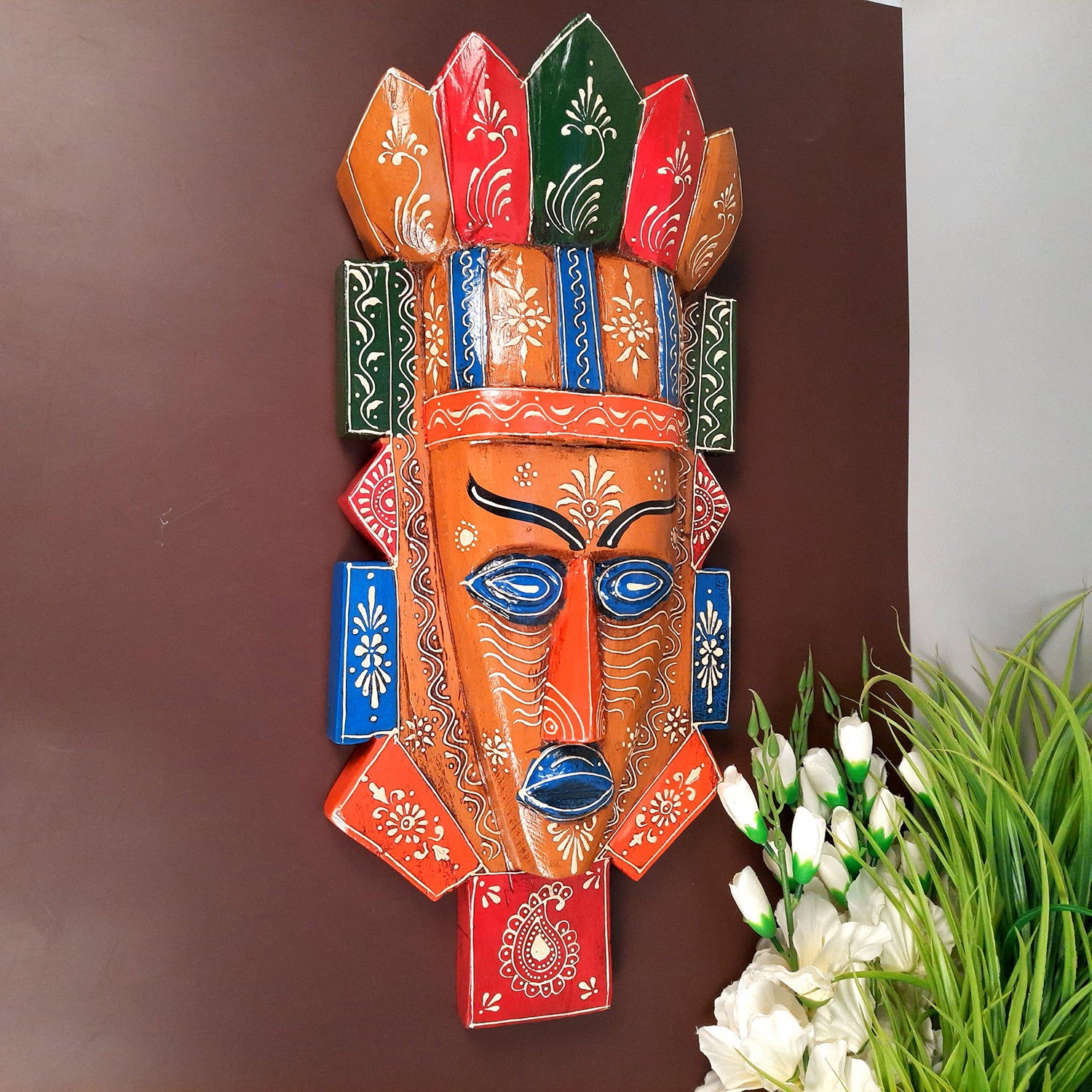 Wall Mask Nazar Battu | Decorative Tribal Masks For Home Entrance & Living Room | African Egyptian Big Face Hanging - For House, Door, Hall-Way, Balcony Decoration - apkamart #Color_Brown