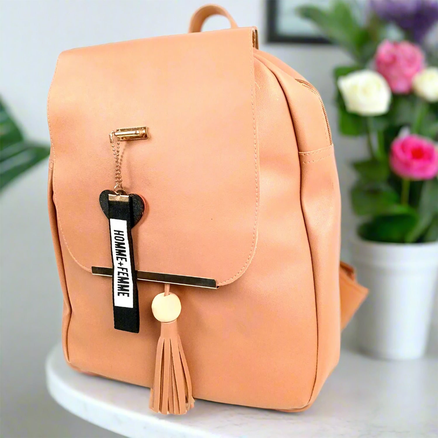 Backpack Bag | Premium PU Leather Casual Pithu Bags | Latest Trendy Office Bag | School & College Bags - For Woman, Girls, Laptop, Office & Gifts - 15 Inch - Apkamart