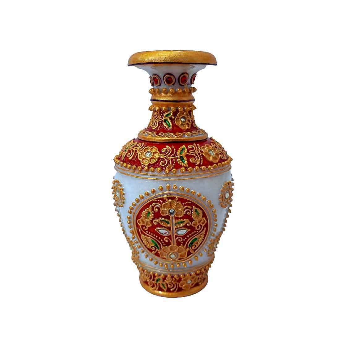 Marble Flower Vase | Decorative Flower Pot - For Living Room & Home Decor - 6 Inch - ApkaMart