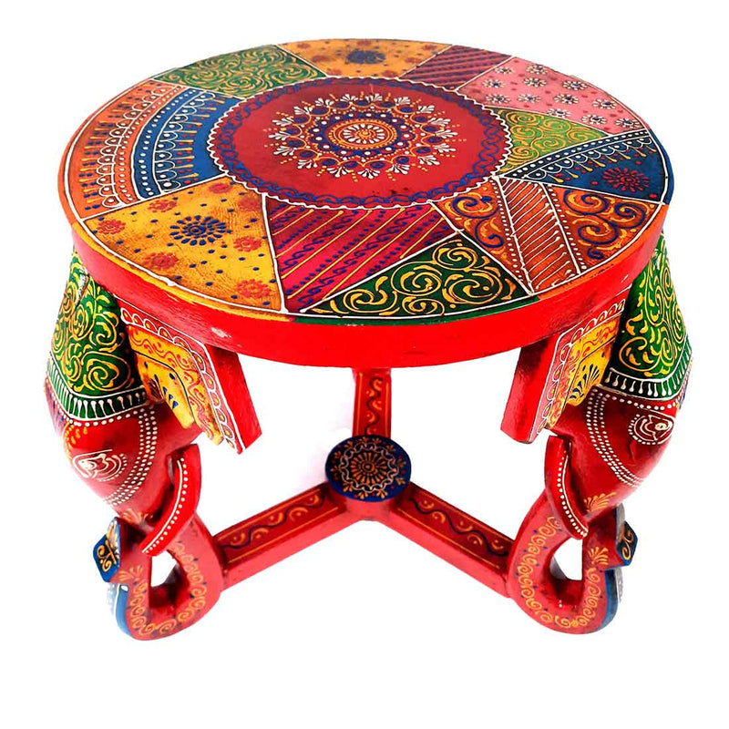 Wooden Side Table With Elephant Face Shape Legs - 15 Inches - ApkaMart
