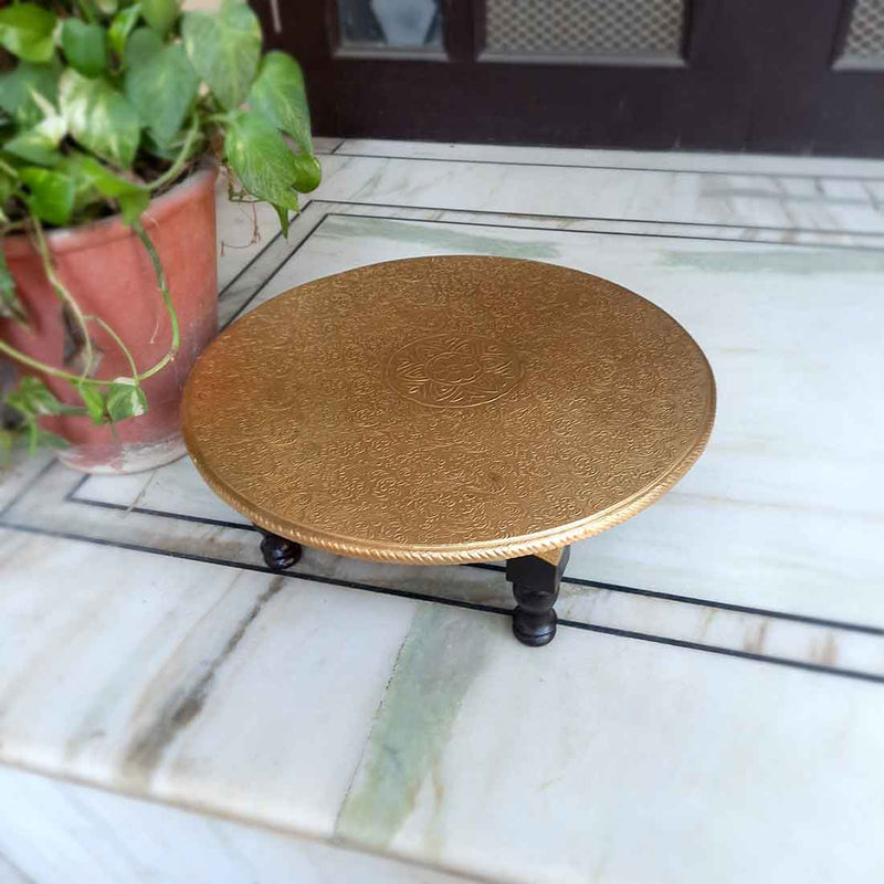 Decorative Brass Chowki - 18 Inch - For Sitting, Puja & Home Decor - ApkaMart