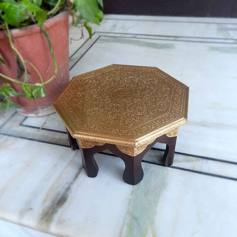 Brass  Chowki - 13 Inch - For Sitting, Puja & Home Decor - ApkaMart