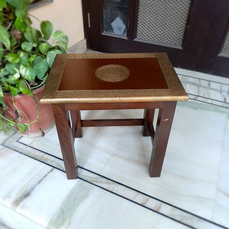 Brass Embellished | Wood Coffee Table | End Tables for Living Room -18 Inch - ApkaMart