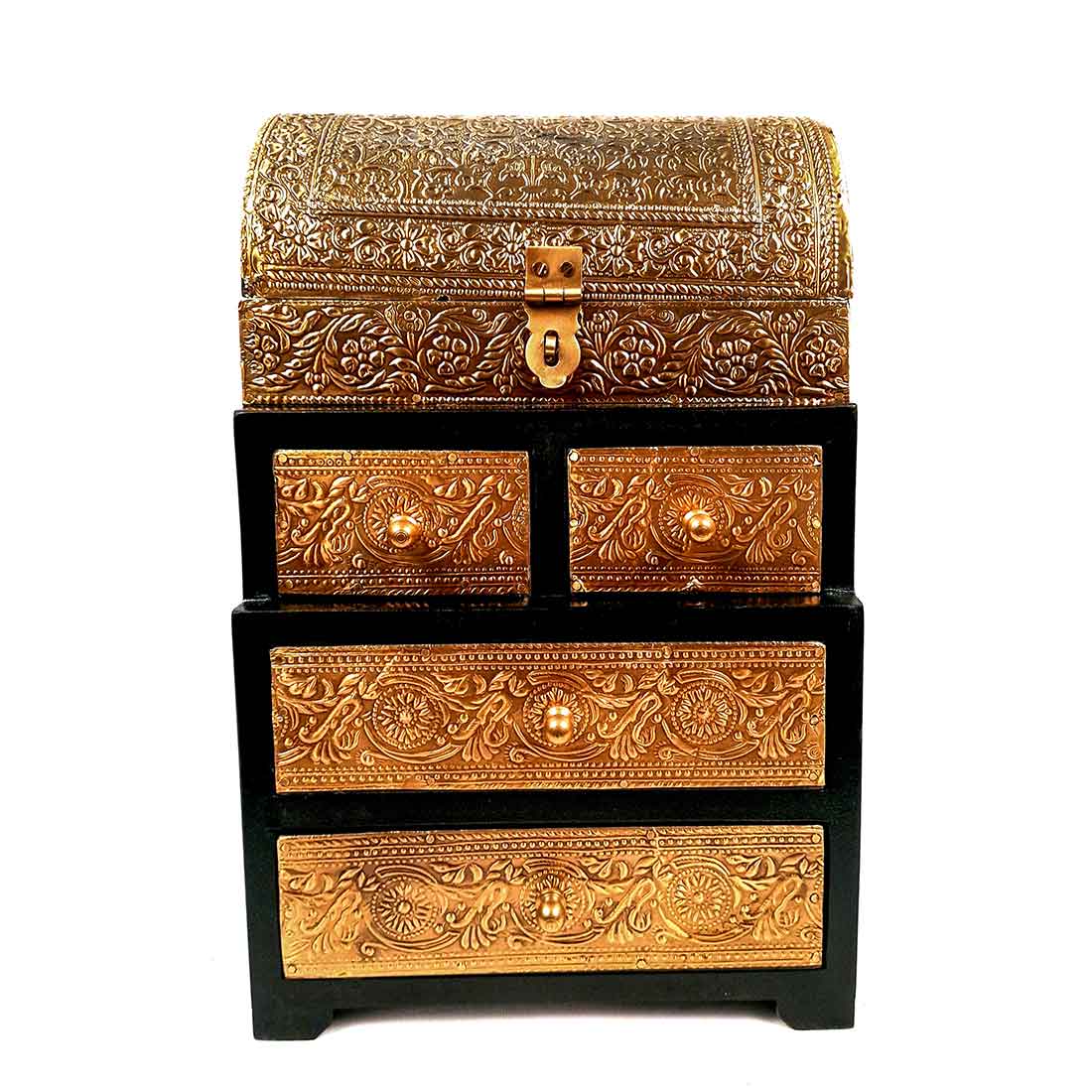 Brass Jewelry Box | Wooden Jewelry Organizer - 13 Inch - ApkaMart