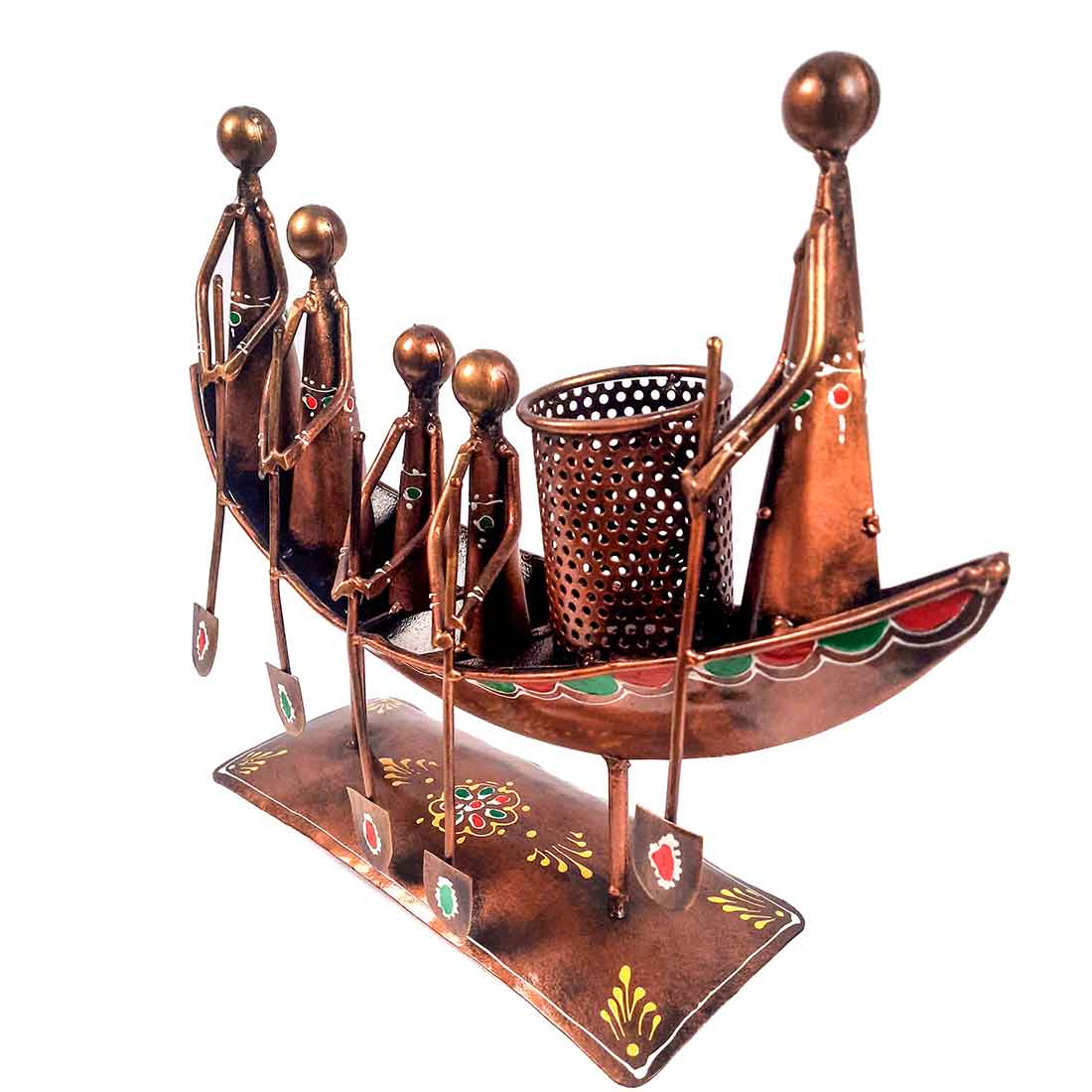 Showpiece Pen Holder | Desk Organizer - Boat Design - For Table Decor -15 Inch - ApkaMart #color_Copper