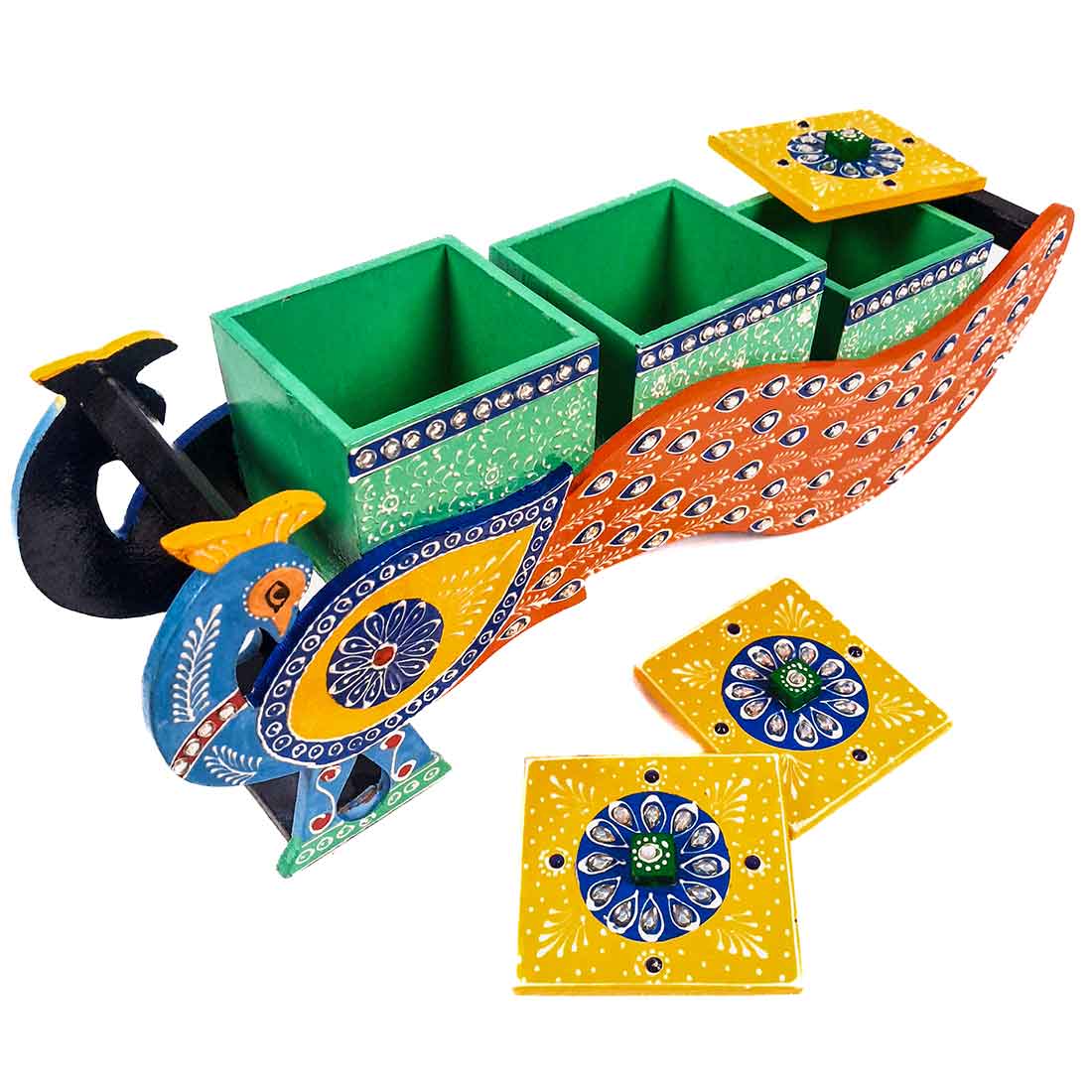 Dry Fruit Box with Lid  - Peacock Design - For Serving & Dining Table Decor - ApkaMart