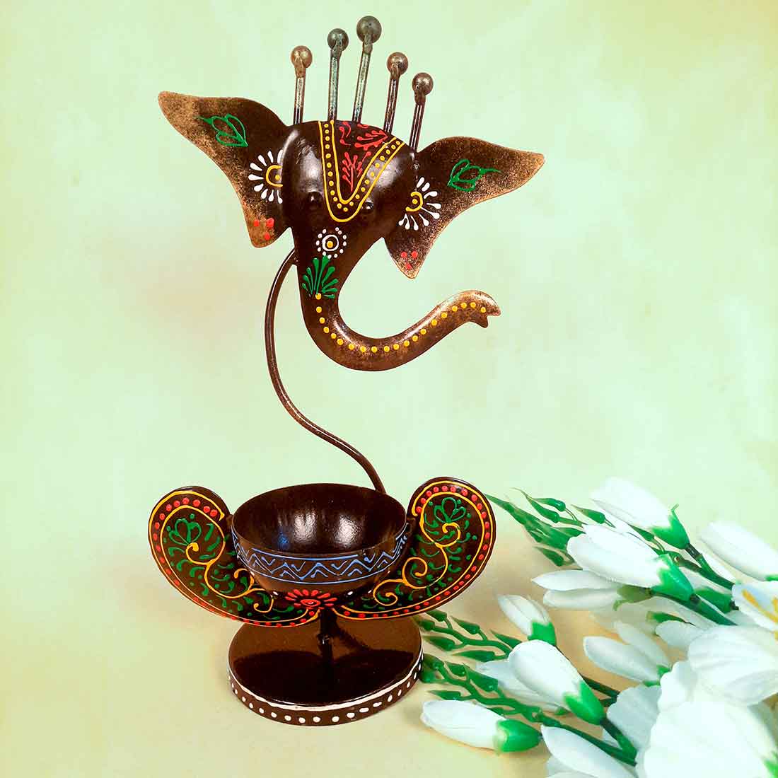 T Light Holder | Tea Light Candle Stand - Ganesha Design - 11 Inch - ApkaMart