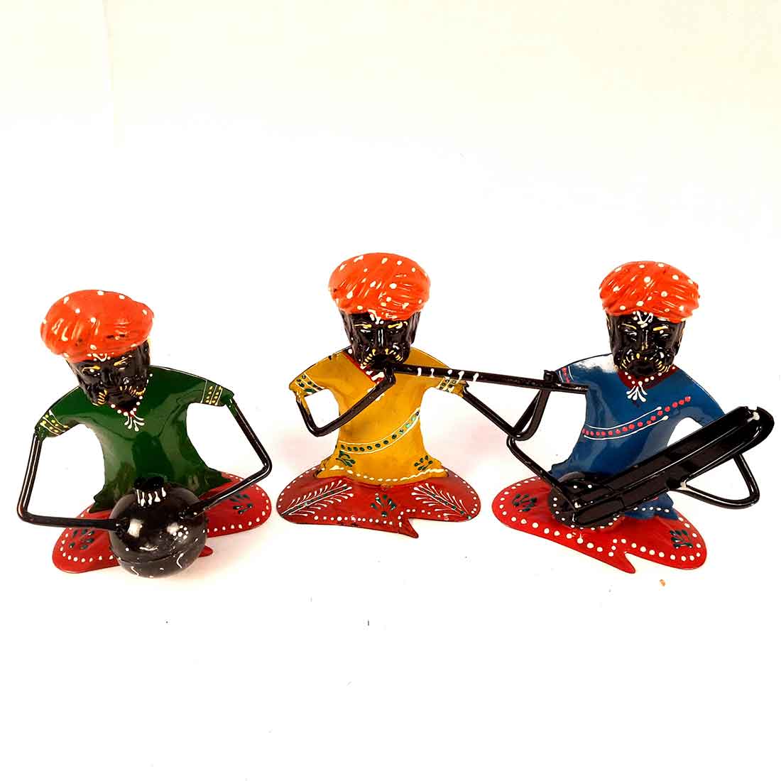Rajasthani Musicians Figurines | Decorative Showpiece - for Home, Bedroom, Living Room, Office Desk & Table | Gifts For Wedding, Housewarming & Festivals - 7 Inch - Apkamart #Style_Pack of 3