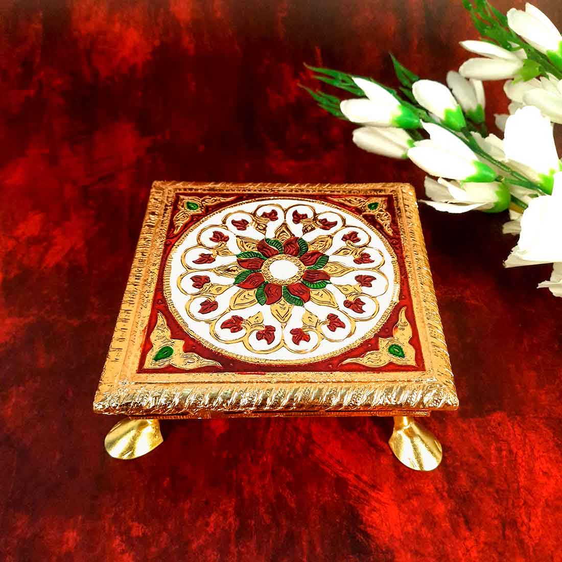 Minakari Chowki Bajot - For Puja Decoration & Gifts - 6 Inch - ApkaMart #Style_Design 1