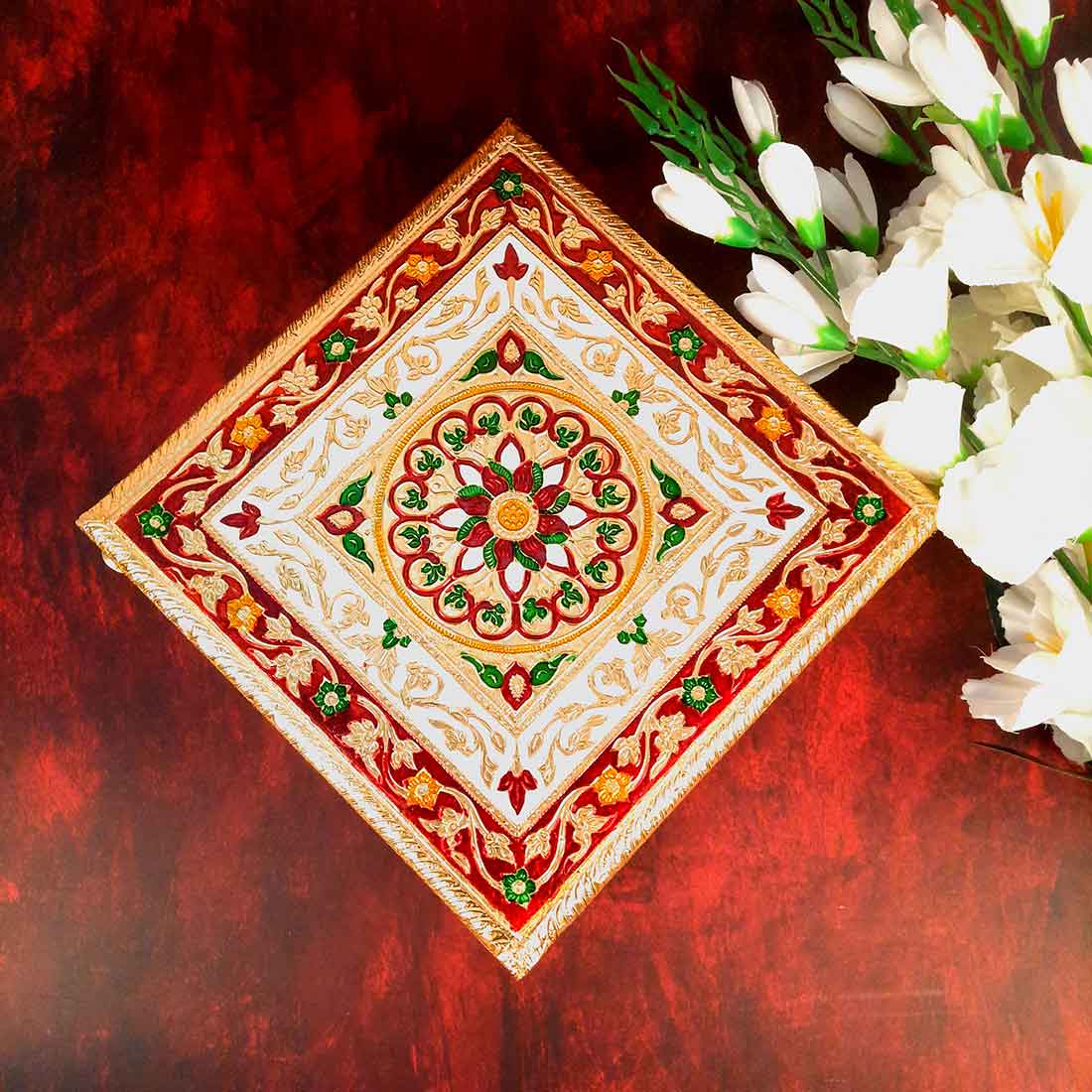 Minakari Pooja Chowki Bajot - For Puja Decoration & Gifts -10 Inch - ApkaMart #Style_Design 1