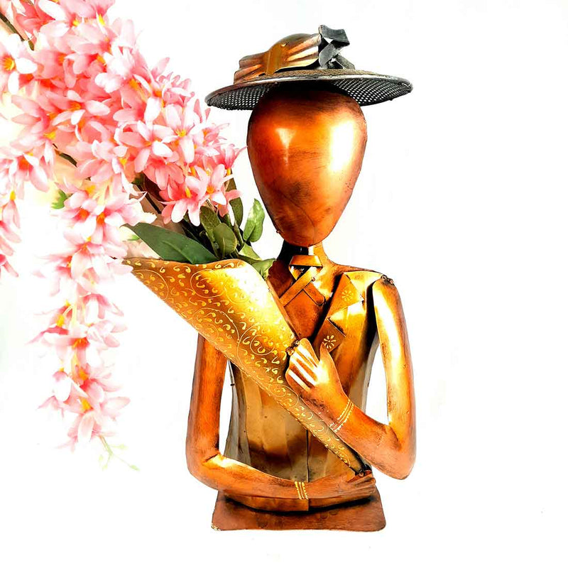 Designer Flower Pot - Man Holding Bouquet Design - Flower Vase for Living Room - 23 inch - ApkaMart