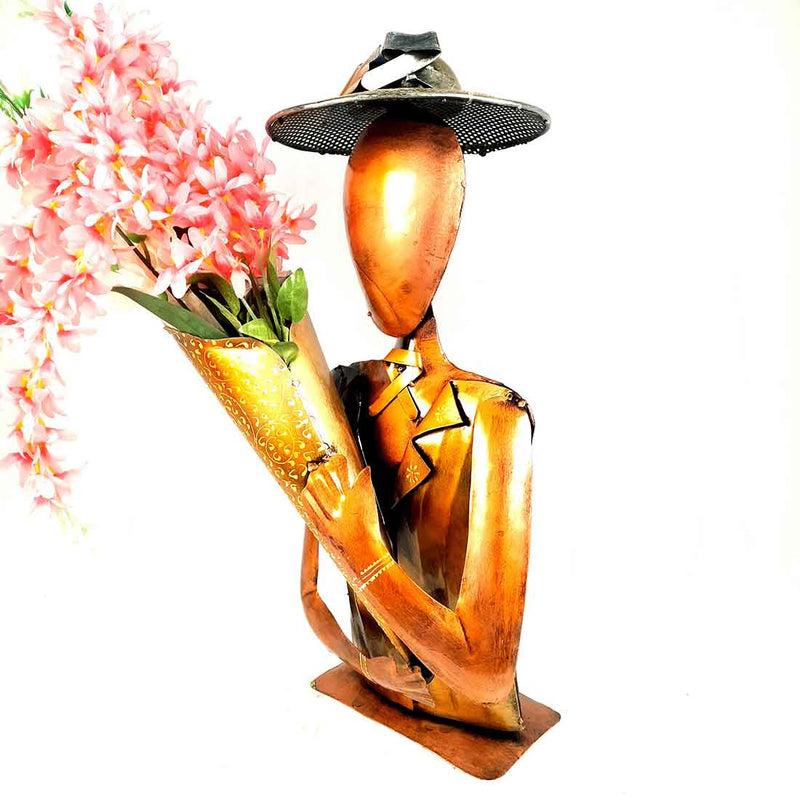 Designer Flower Pot - Man Holding Bouquet Design - Flower Vase for Living Room - 23 inch - ApkaMart