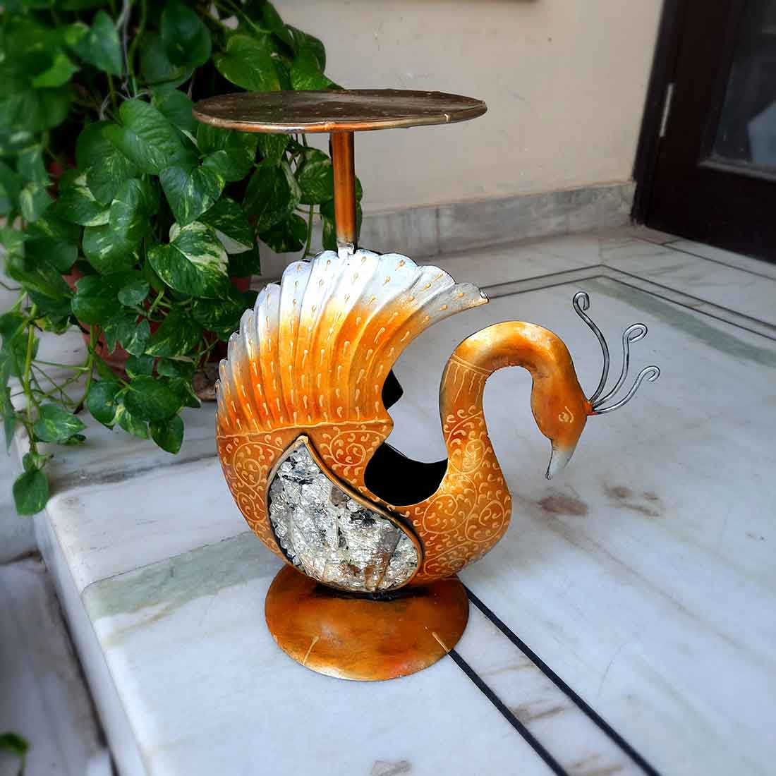 Antique Side Table Swan Design - 15 Inch for Home and Corner Decor - ApkaMartSide Table Peacock Design | End Table Cum Showpiece - for Living Room, Home and Corner Decor & Gift - 15 Inch - apkamart #Color_Brown