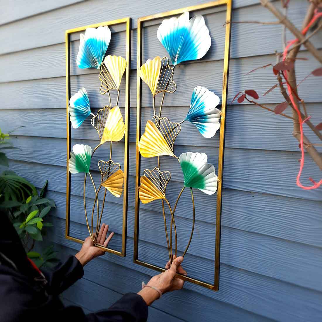Flower Design Metal Wall Art Decor - For Living Room & Home Decor - 33 inch - Set of 2 - ApkaMart