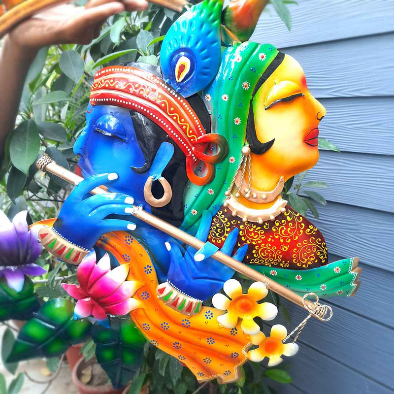 Radha Krishna Backlit Wall Hanging - Metal Wall Art LED - For Home Decor & Gifts -28 Inch - ApkaMart