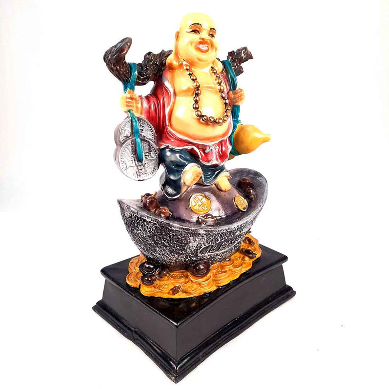 Laughing Buddha With Money Chain & Ingot - For Money, Good Luck & Happiness - 13 Inch - ApkaMart