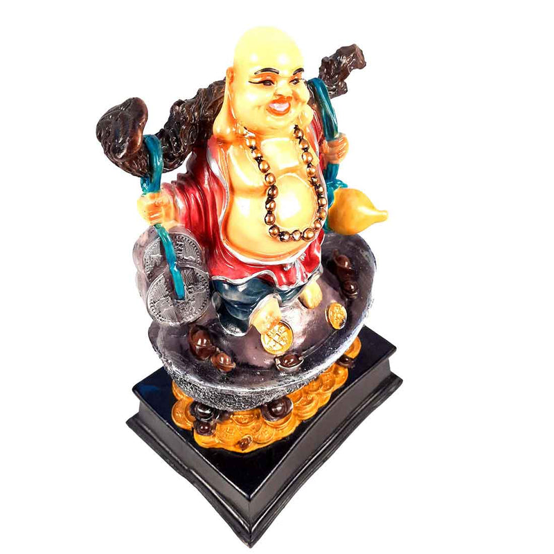 Laughing Buddha With Money Chain & Ingot - For Money, Good Luck & Happiness - 13 Inch - ApkaMart