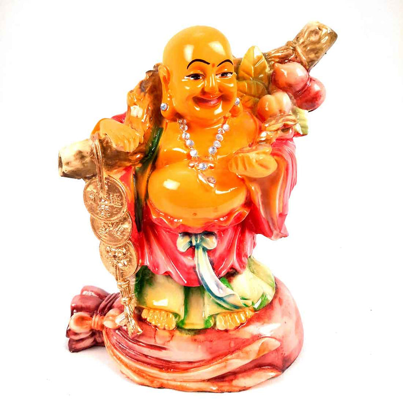 Laughing Buddha Standing on Money Bag - for Money, Wealth & Good Luck - 8 Inch - ApkaMart