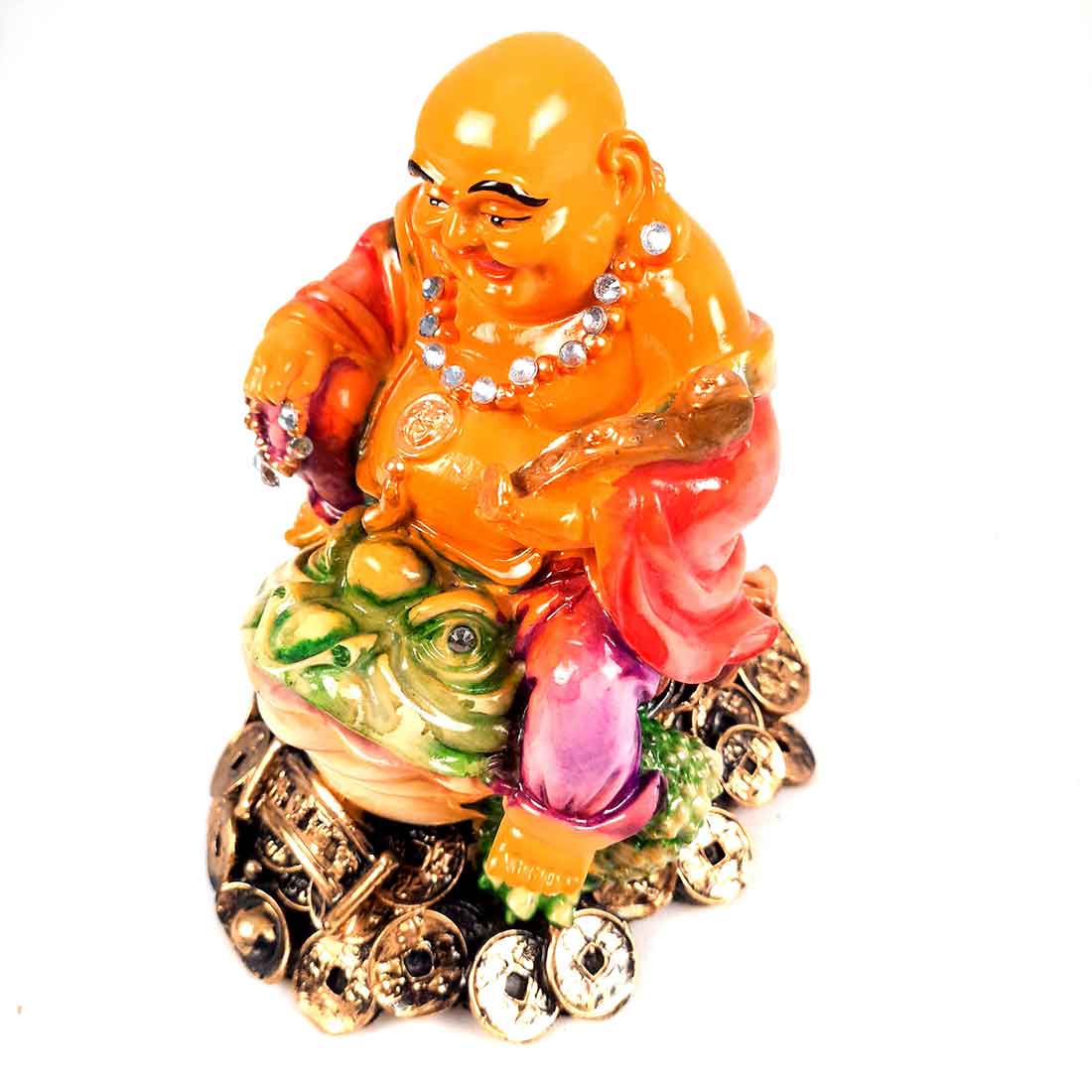 Laughing Buddha Showpiece | Laughing Buddha Statue - Sitting On Feng Shui Frog Design - for Good Luck, Money, Prosperity & Wealth - Apkamart #Size_8 Inch