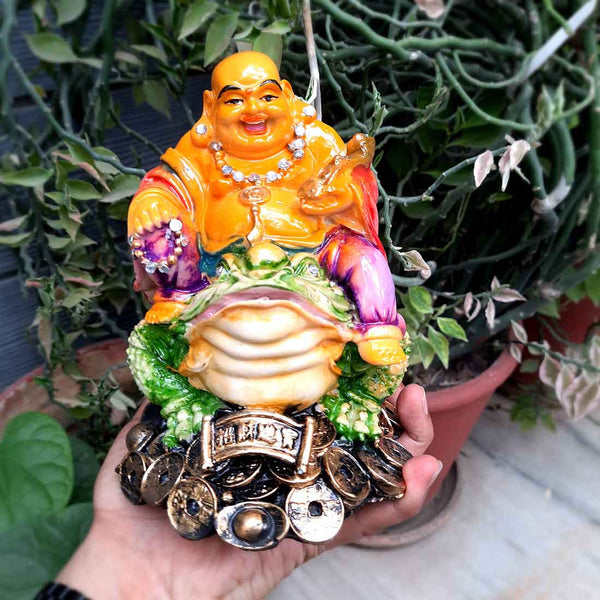 Laughing Buddha | Laughing Buddha with Feng Shui Frog - for Money, Prosperity & Wealth - 8 Inch - ApkaMart