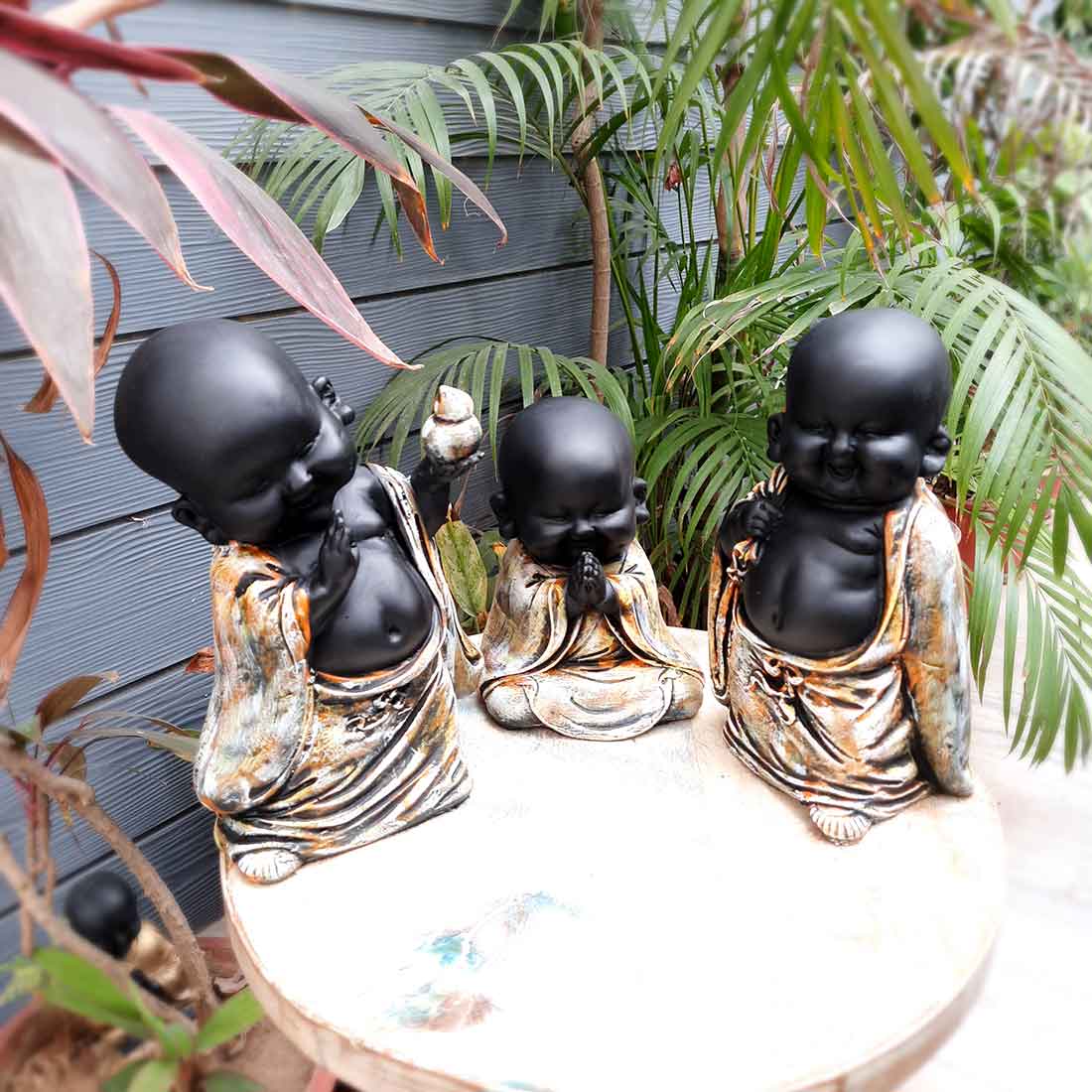 Baby Monk Showpiece - for Home & Garden Decor - 10 Inch - Set of 3 - ApkaMart