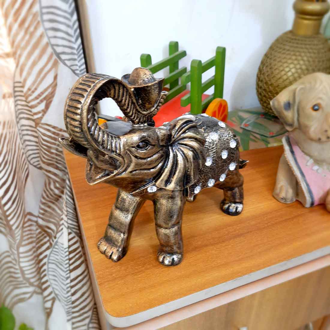 Antique Elephant Showpiece - For Table Decor & Living Room Decor - 10 Inch - ApkaMart
