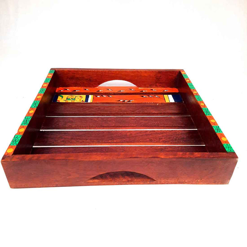 Square Wooden Tray Set - Decorative Trays for Wedding - 11 Inch-Set of 2 - ApkaMart