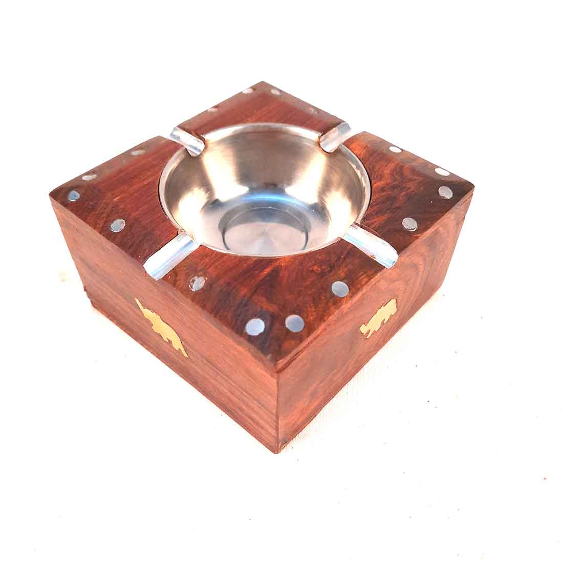 Wooden Decorative Ashtray with Small Storage - for Home, Car, Garden & Bar - 4 Inch - ApkaMart