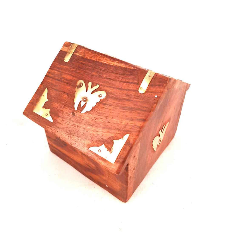 Wooden Piggy Bank - HUT Shape - With Lock for Girls and Boys - 4 Inch