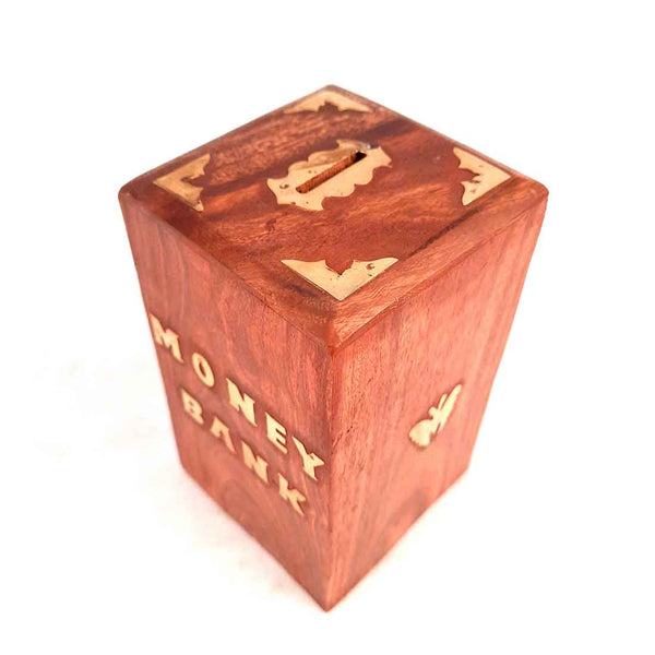 Wooden Money Bank - Coin Saving Box With Lock - For Gifts Kids, Girls, Boys - 6 Inch - ApkaMart