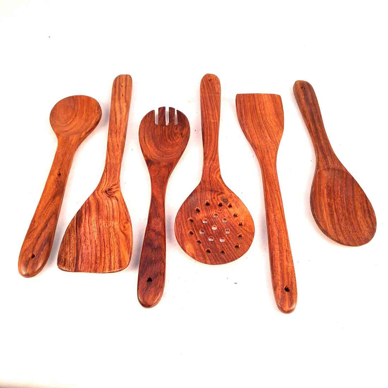 Wooden Spoons - For Non-stick Cookware Cooking & Serving - 12 Inch - Set of 6 - ApkaMart