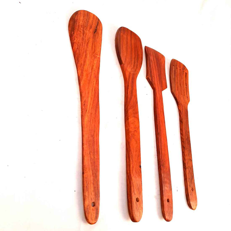 Wooden Kitchen Spoon Set - Ideal for Non-stick Cookware - 13 Inch - Set of 4 - ApkaMart