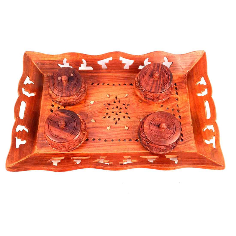 Wooden Serving Tray & Wooden Mini Storage Box  - Combo Set of 2 - ApkaMart