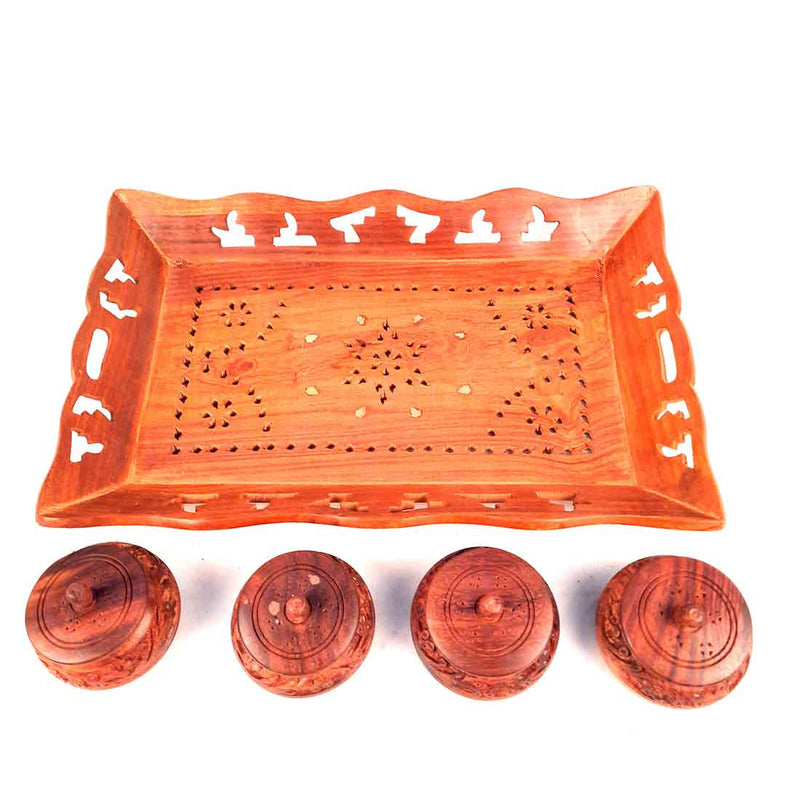 Wooden Serving Tray & Wooden Mini Storage Box  - Combo Set of 2 - ApkaMart