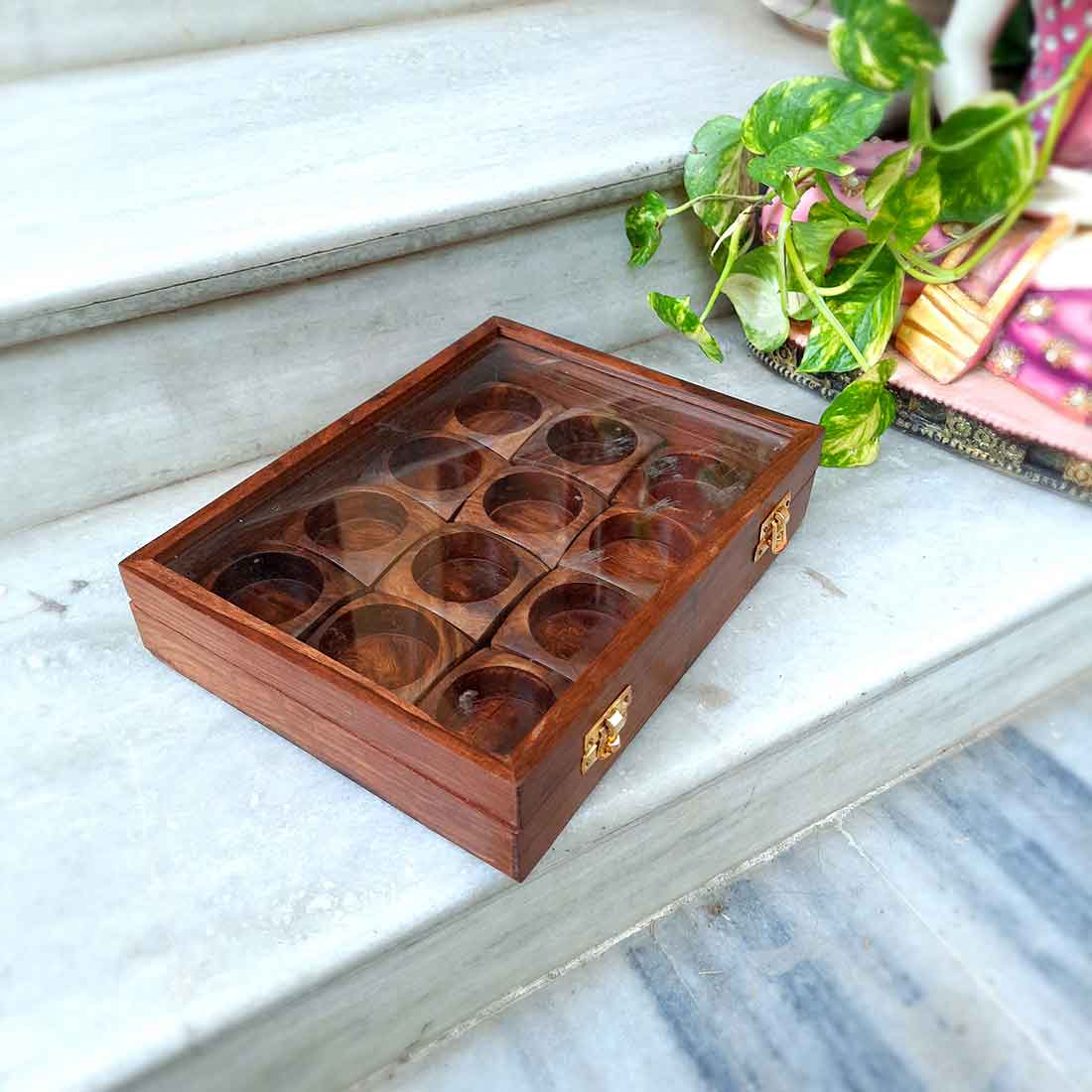 Masala Box - Spice Box with Glass Lid - for Kitchen & Table Top - 10 Inch - ApkaMart