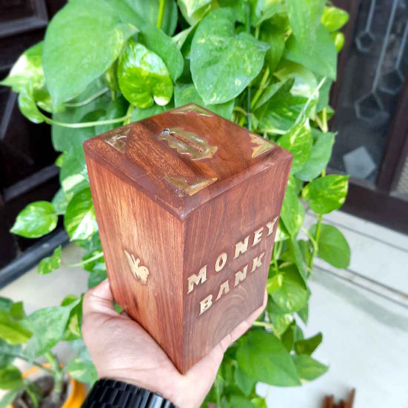 Wooden Money Bank - Coin Saving Box With Lock - For Gifts Kids, Girls, Boys - 6 Inch - ApkaMart