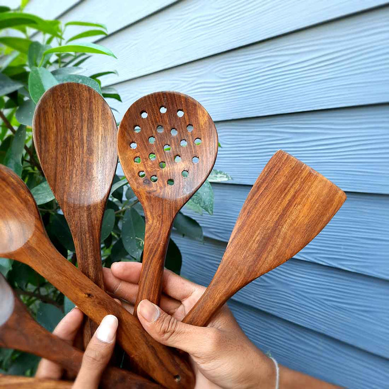 Wooden Spoons - For Non-stick Cookware Cooking & Serving - 12 Inch - Set of 6 - ApkaMart