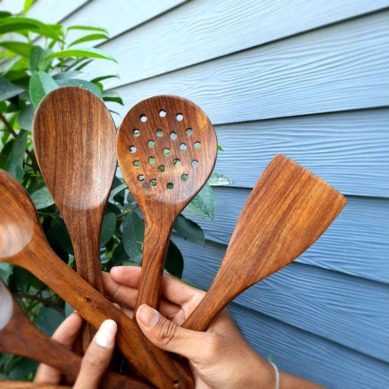 Wooden Spoons - For Non-stick Cookware Cooking & Serving - 12 Inch - Set of 6 - ApkaMart