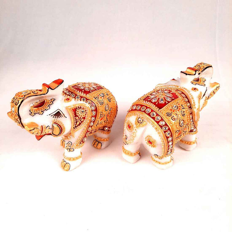Elephant Showpiece Marbel - For Center Table & Home Decoration - 5 Inch -Set of 2 - ApkaMart
