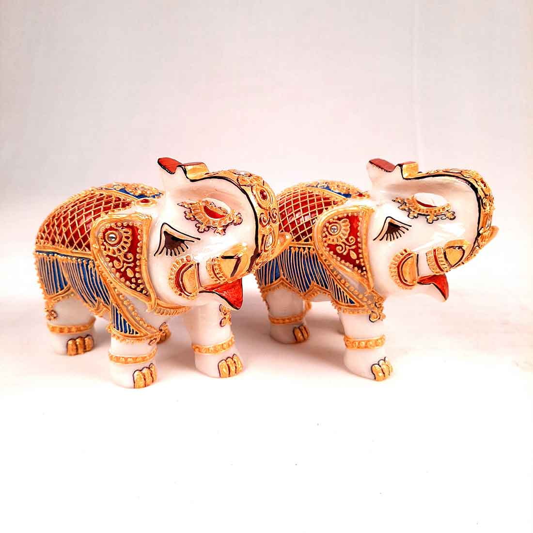 Elephant Showpiece Marbel - For Center Table & Home Decoration - 5 Inch -Set of 2 - ApkaMart