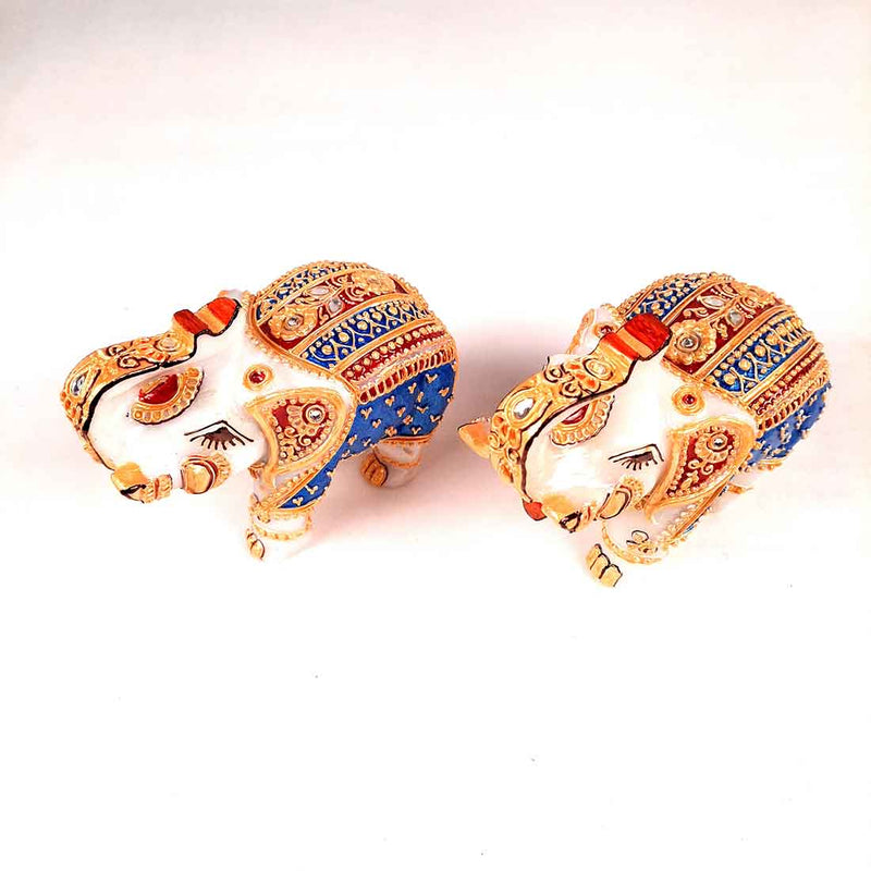 Marble Elephant Showpiece  - For Home, Living Room & Table Decor - 4 Inch - Set of 2 - ApkaMart