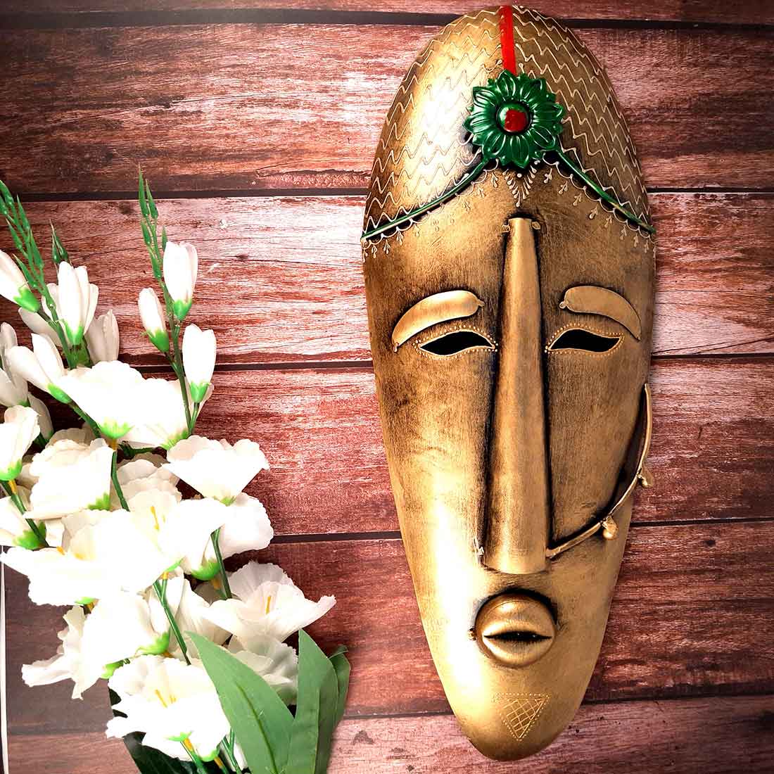 Tribal King Queen Mask Wall Hanging  - for Home | Office | Cafés Interior Décor - 21 Inch - ApkaMart