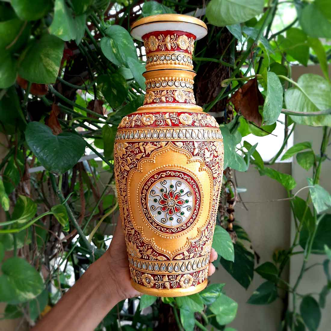 Marble Flower Vase | Decorative Flower Pot - For Living Room & Home Decor - 12 Inch - ApkaMart