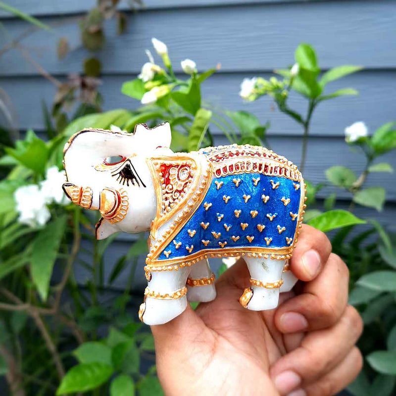 Marble Elephant Showpiece  - For Home, Living Room & Table Decor - 4 Inch - Set of 2 - ApkaMart